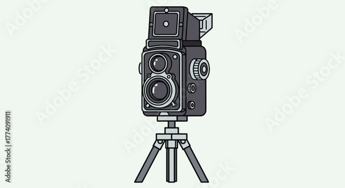 Capturing timeless moments with a classic vintage twin lens reflex camera on a tripod