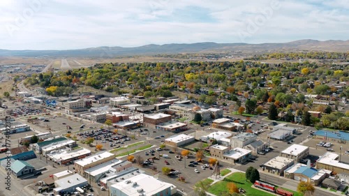 High Aerial View of Elko Nevada Downtown Area During Fall