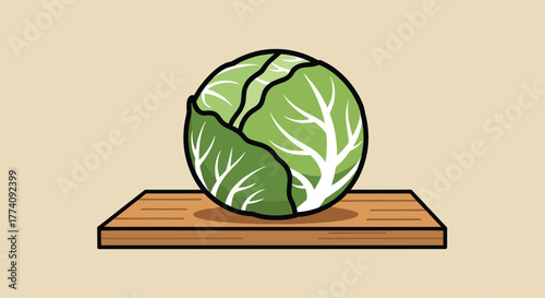 Vibrant green cabbage rests on a rustic wooden cutting board ready for healthy culinary creations