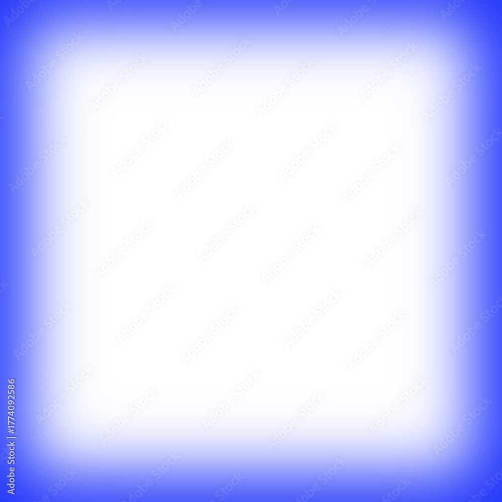 Fototapeta premium Blue frame blur gradient square vignette neon glow shine light soft simple plain empty border shape isolated png