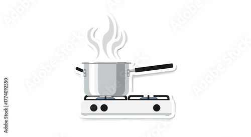 Steaming pot on a white gas stove top creating a cozy and warm kitchen atmosphere for culinary creations