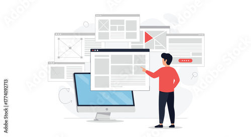 Dynamic digital strategist analyzing website interfaces and user experience on modern computer screen