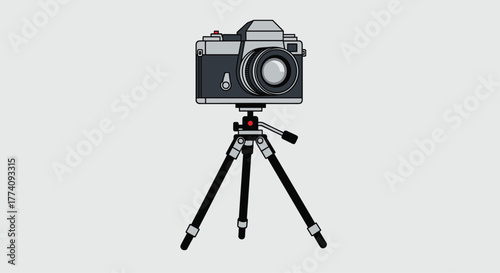 Vintage camera poised on a minimalist tripod, ready to capture timeless moments with professional precision and artistic flair