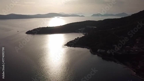 Islands in the Adriatic sea, Slano bay, Croatia, drone shot