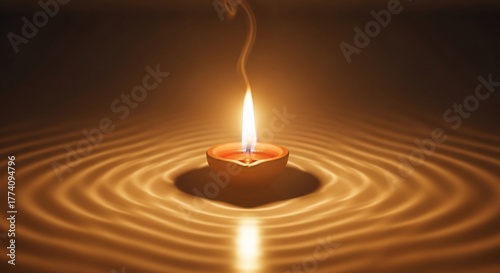 Candle flame with soft light reflecting on water surface, creating gentle ripples and serene ambiance. Warm candle light enhances tranquility and soothing atmosphere in relaxing environments.