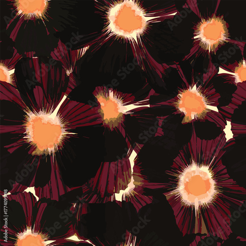 Abstract Macro Flowers Vector Art suitable for printing on surface textile, fabric texture all over prints, multi colors, seamless pattern, big scale flowers elements 