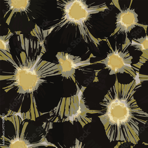 Abstract Macro Flowers Vector Art suitable for printing on surface textile, fabric texture all over prints, multi colors, seamless pattern, big scale flowers elements 