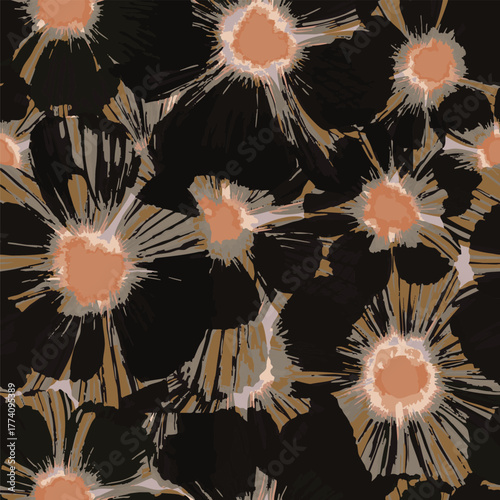 Abstract Macro Flowers Vector Art suitable for printing on surface textile, fabric texture all over prints, multi colors, seamless pattern, big scale flowers elements 