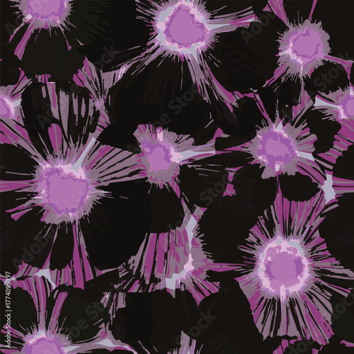 Abstract Macro Flowers Vector Art suitable for printing on surface textile, fabric texture all over prints, multi colors, seamless pattern, big scale flowers elements 