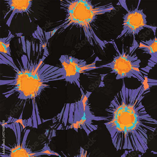 Abstract Macro Flowers Vector Art suitable for printing on surface textile, fabric texture all over prints, multi colors, seamless pattern, big scale flowers elements 