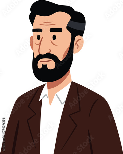 Bearded man with serious expression wearing brown jacket and white shirt vector illustration 