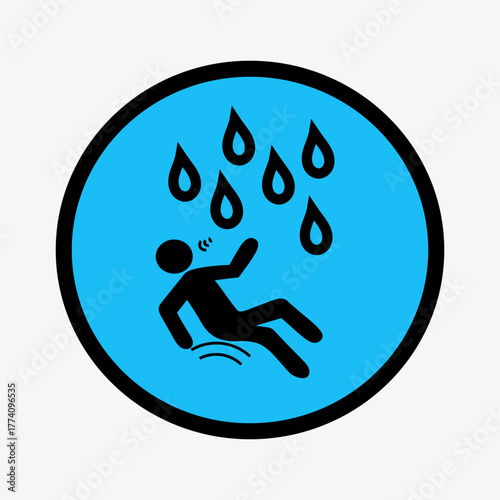 Drowning person icon. Water danger vector. Caution swimming symbol. Emergency rescue element.