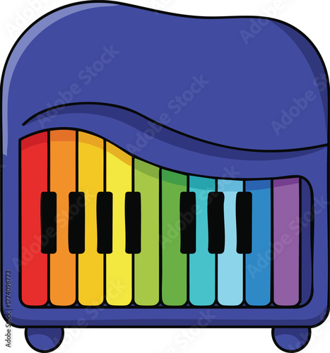 Colorful piano keyboard musical instrument illustration with rainbow keys vector design for creative projects 