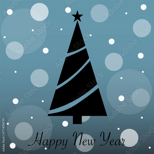 Christmas tree element. Happy New Year text. Winter scene vector. Snowy season illustration.