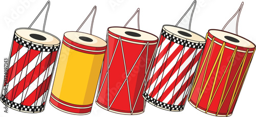 Collection of traditional djembe drums, a percussion instrument used in west african music