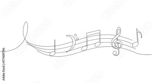 Music notes with treble clef on