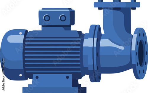 Industrial electric water pump machine illustration in blue color for machinery and technology design use 