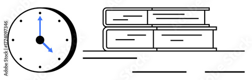 Analog clock alongside stacked books symbolizing time management, education, planning, focus, productivity, organization, and learning. Ideal for study concepts, professional growth and efficient