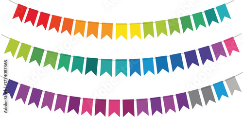 Colorful party banner flags bunting for birthday celebration, festival, or holiday decoration and background