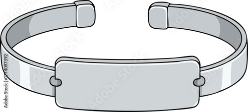 Silver blank adjustable cuff bracelet with smooth surface metal jewelry accessory vector illustration 