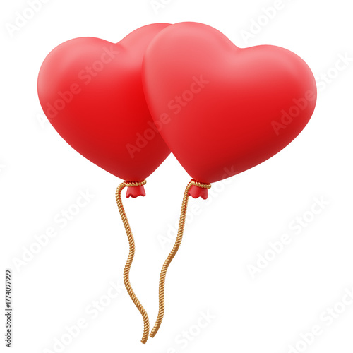 3D Rendering of Two Red Heart Balloons