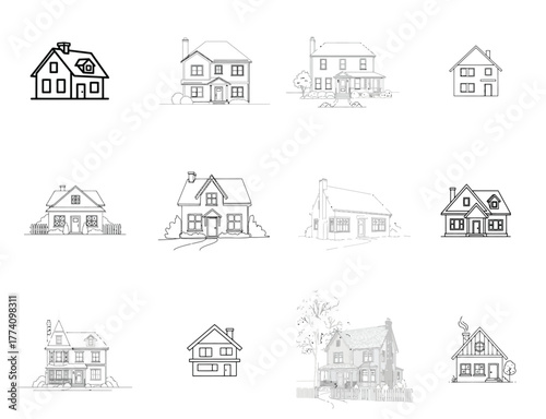 Diverse house blueprint compilation showcasing architectural styles and details