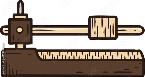 Wooden mechanical music box with crank handle vector illustration in natural brown tones 