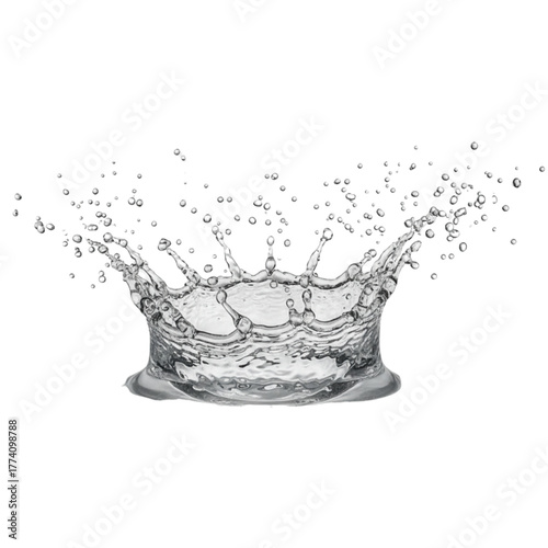 Ultra-Realistic Water Splash Crown with High Detail Droplets, Isolated on Transparent Background