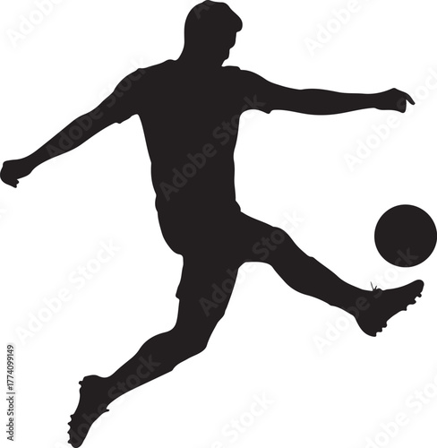 Black silhouette of a soccer player kicking a ball 3