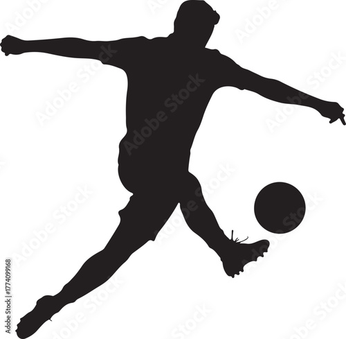 Black silhouette of a soccer player kicking a ball 2