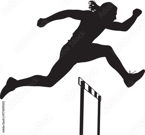 Black silhouette of a runner jumping over a hurdle 1