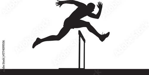 Silhouette of a male athlete jumping over a hurdle