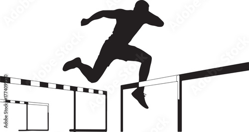 Black silhouette of a runner jumping over a hurdle