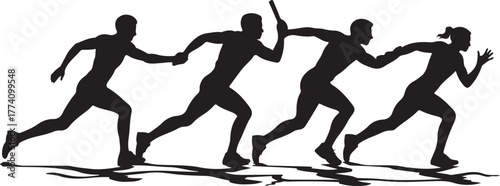 Black silhouette of runners in a relay race running