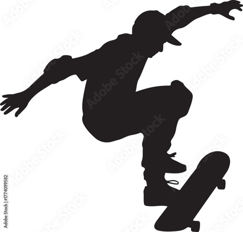 Black silhouette of a skateboarder performing a trick 2