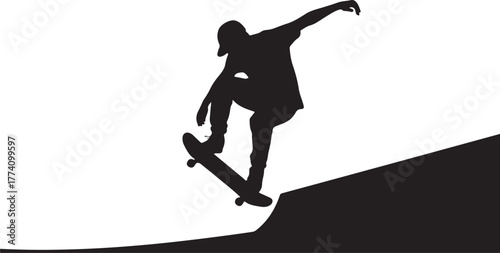 Black silhouette of a skateboarder performing a trick on a ramp
