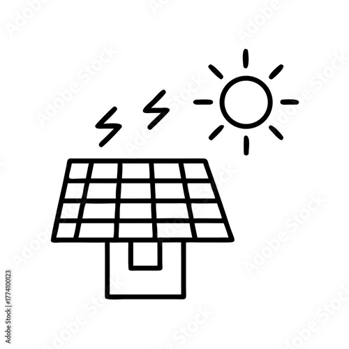 Solar panel generating electricity under sunlight in minimalist design  