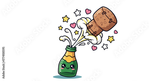 Popping champagne bottle