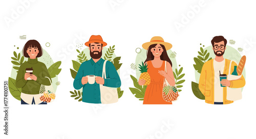 People with reusable bags