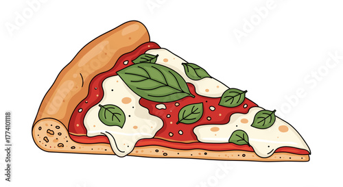 Pizza slice with basil art