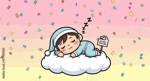 Sleeping baby on a cloud
