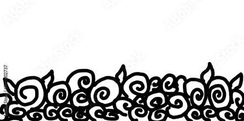 Abstract hand-drawn bottom border of roses for greeting cards, naive child drawing doodle rose frame