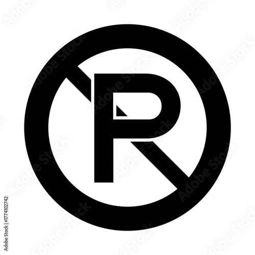 No Parking symbol icon with bold black “P” and diagonal line for traffic signage