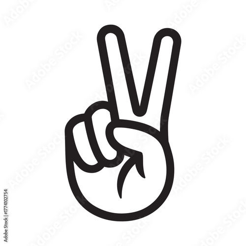 Peace hand gesture icon in bold black outline for goodwill and UI design