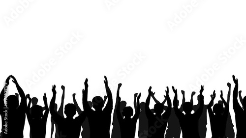 Silhouettes of a crowd: passionate supporters cheering and showing their support.	