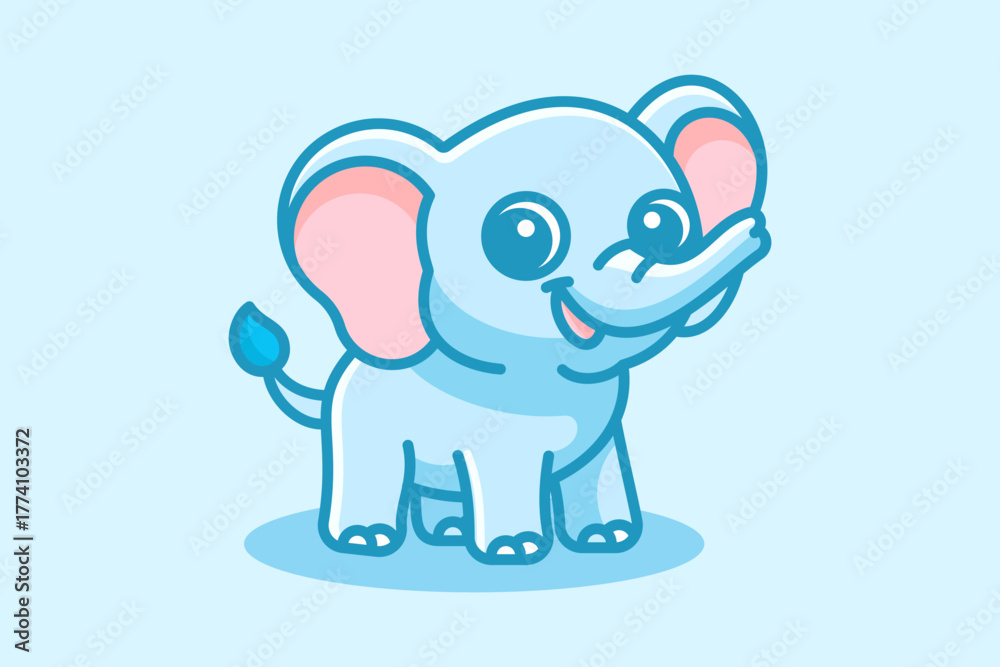Fototapeta premium Cute blue elephant smiling in cartoon style