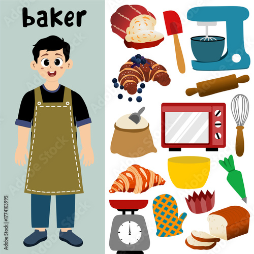 baker element set, A set of baking ingredients. Products and kitchen tools for cooking baking recipes