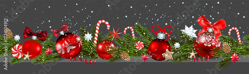 Dark seamless Red baubles banner