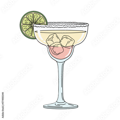 Margarita cocktail with lime and ice in a glass  