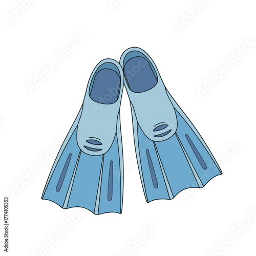 Blue swimming flippers on a white background  